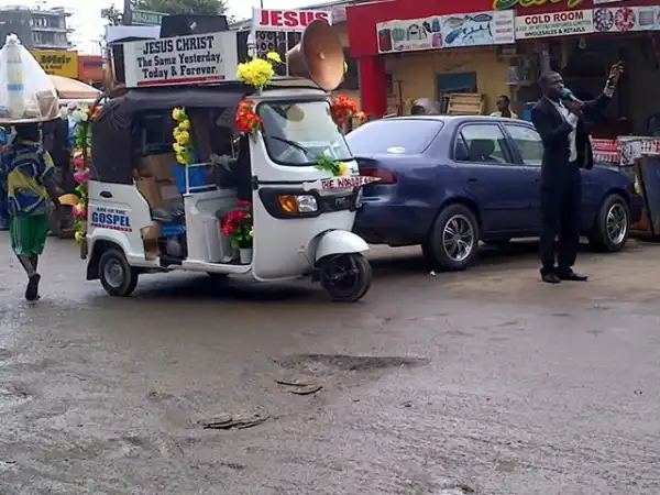 Gospel On Wheels: Beautiful Keke Napep Used For Preaching [Photos]